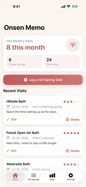 Onsen Memo - Hot Spring Log screenshot 1