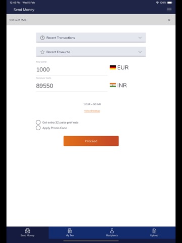 Money2India (Europe) iPad screenshot