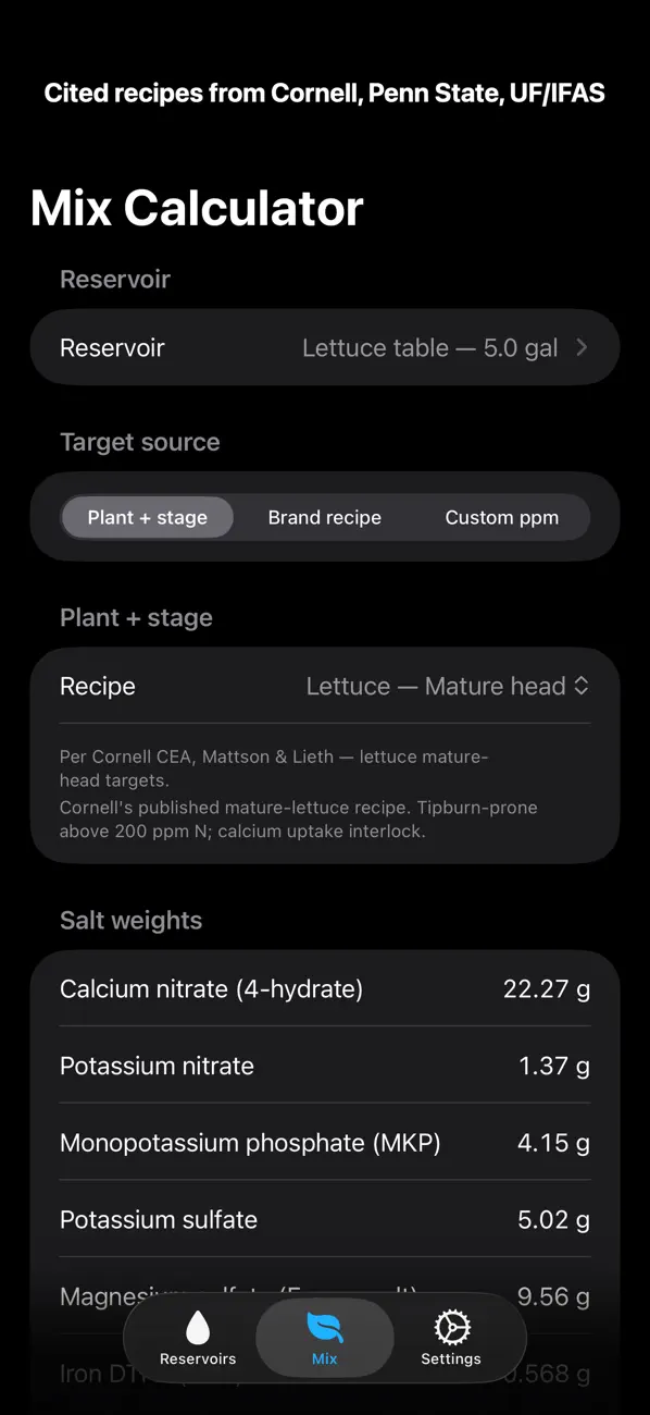 Screenshot #1 pour Crop: Hydroponic Calculator
