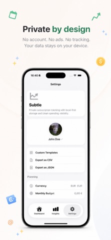 Subtle Subscription Tracker screenshot