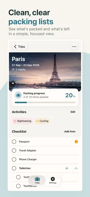 Packlet - Travel Checklist screenshot 1