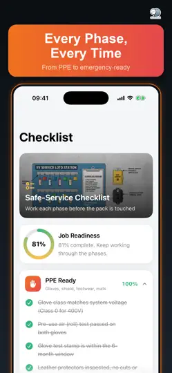 Captura de pantalla de HV Safety For EV Technicians en iPhone 6