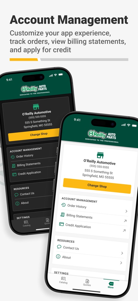 O'Reilly Pro - Users gain full control over their operations with access to detailed order history and the ability to view billing statements and apply for credit directly.