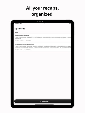 Recap: AI Meeting Notes iPad screenshot