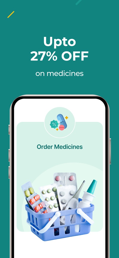 PharmEasy - Healthcare App - Discover how the app highlights significant savings on medicine purchases and a dedicated section for easy ordering of various pharmaceuticals.