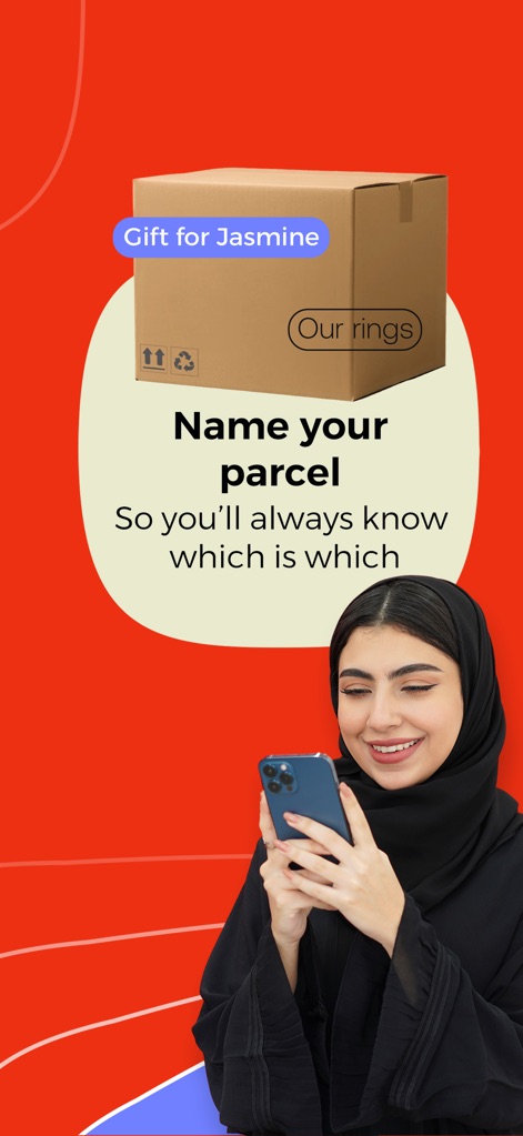 My RedBox - This feature allows users to easily 'Name your parcel' with custom labels like 'Gift for Jasmine' for better organization and identification of their shipments.