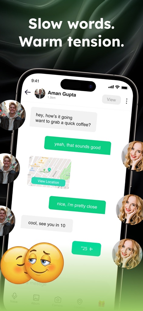 Transgender Dating: Translr - La funcionalidad de chat se presenta con mensajes de texto dinámicos y la posibilidad de compartir la ubicación, facilitando encuentros en la vida real entre usuarios.