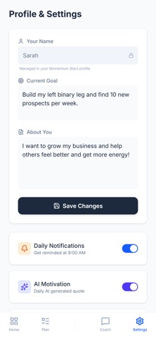 Momentum Stars Action Plan screenshot