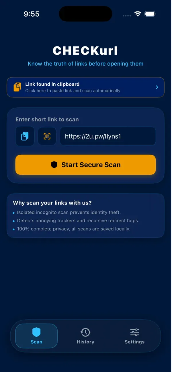 #1. CHECKurl: Safe Link Inspector (iOS) Por: Thamer Mohammed