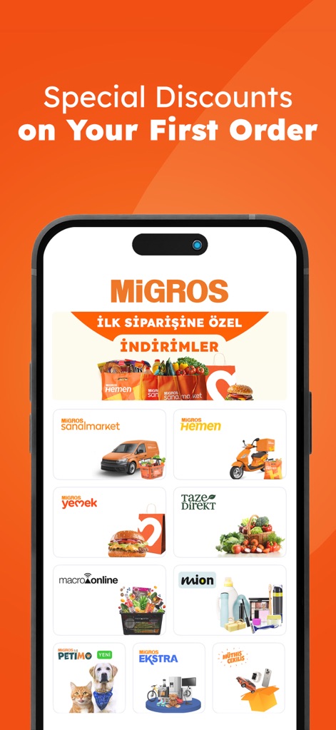 Migros: Food & Groceries - Discover how the app integrates diverse services like Migros Sanal Market and Migros Yemek into a single, user-friendly interface for comprehensive access.