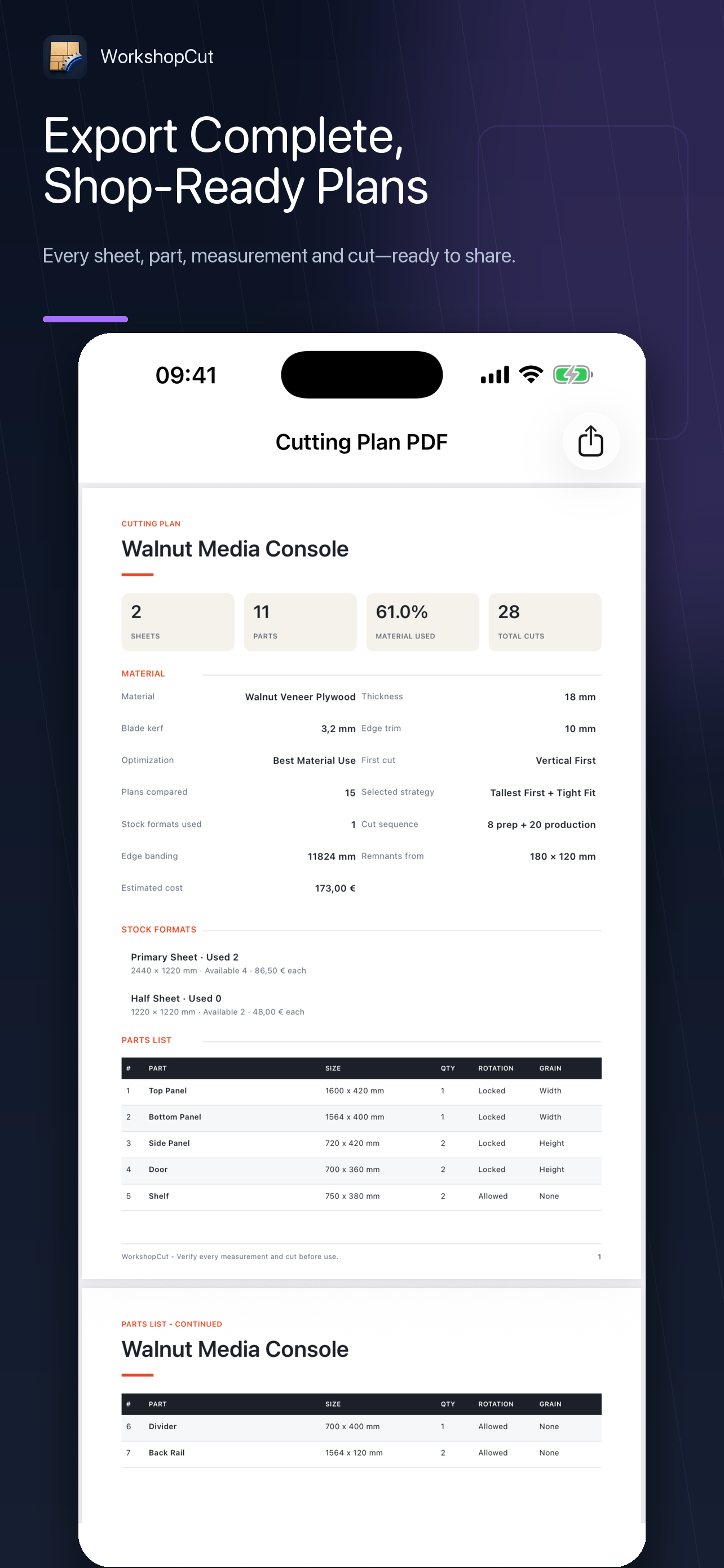 WorkshopCut: Cut List Planner screenshot 3