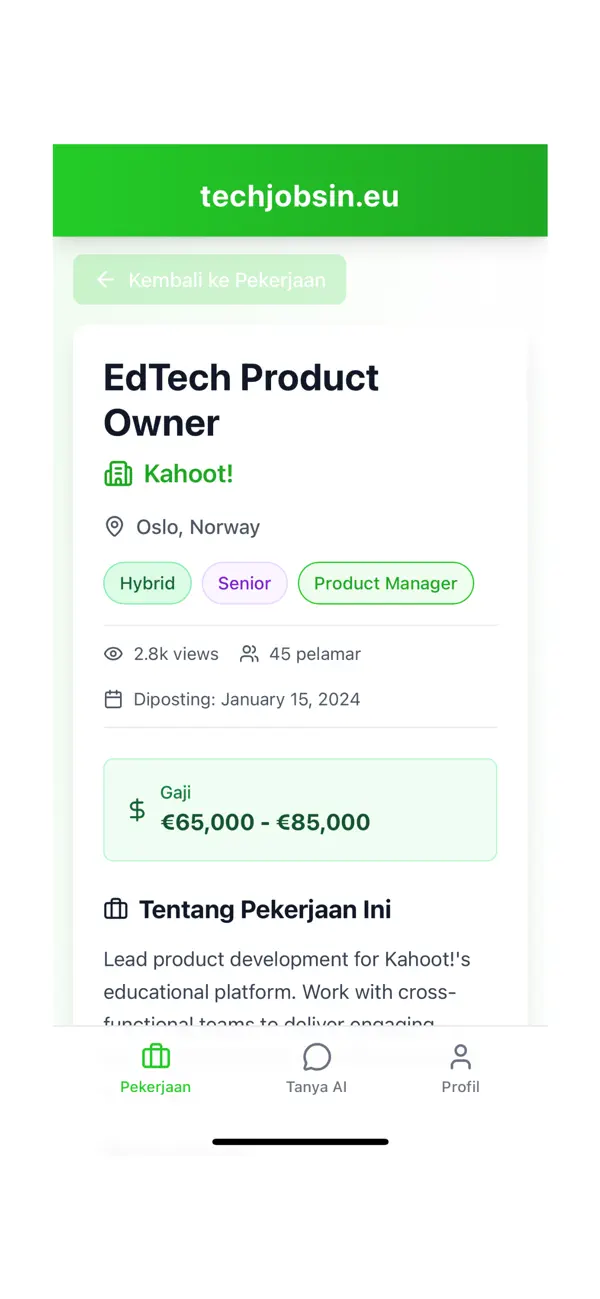 Screenshot #1 pour Tech Jobs In EU