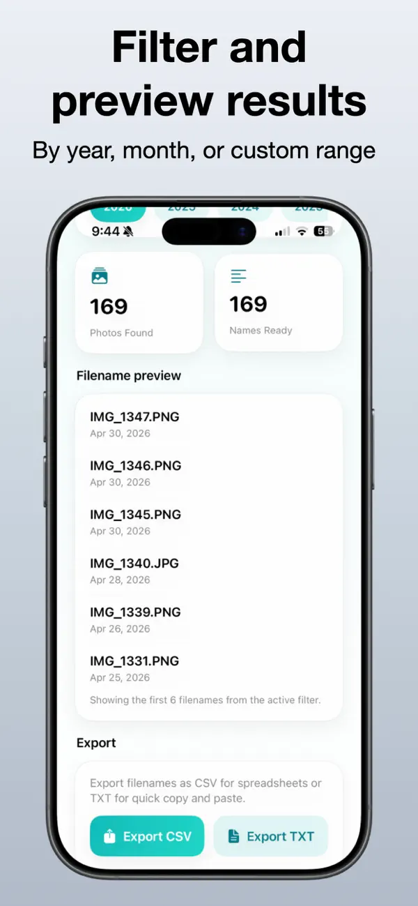 Screenshot #3 pour Export Photo Filenames