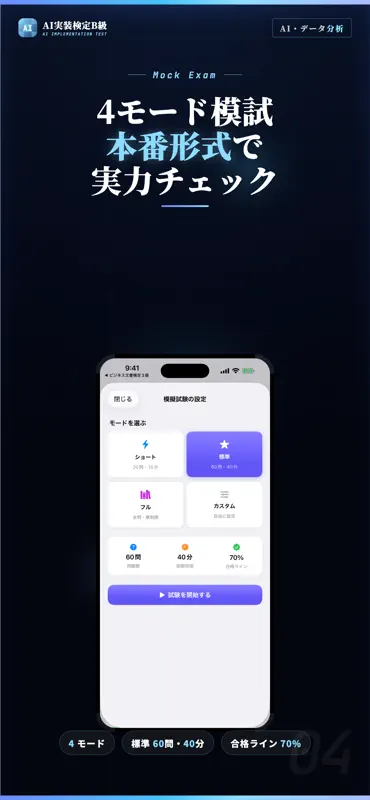 AI実装検定B級 試験対策｜問題集 screenshot 4 of 5