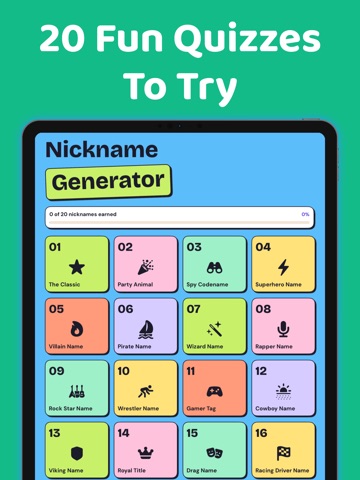 Nickname Generator - Fun Quiz iPad screenshot