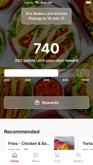 Dos Reales Latin Kitchen app screenshot