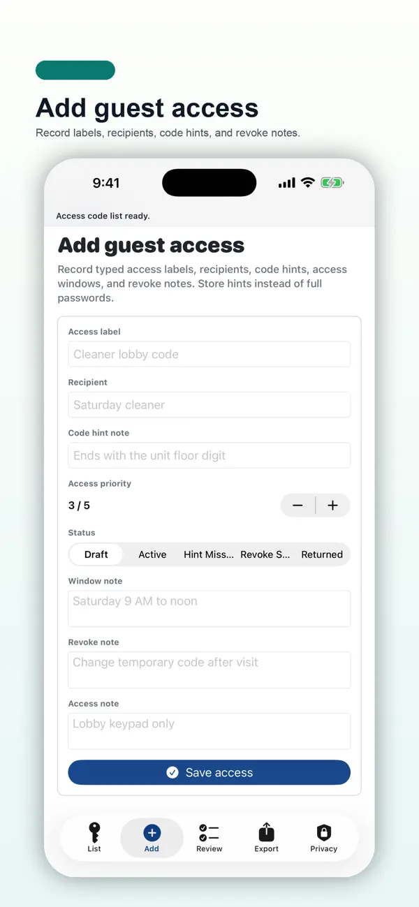Screenshot #2 pour Guest Access Code List