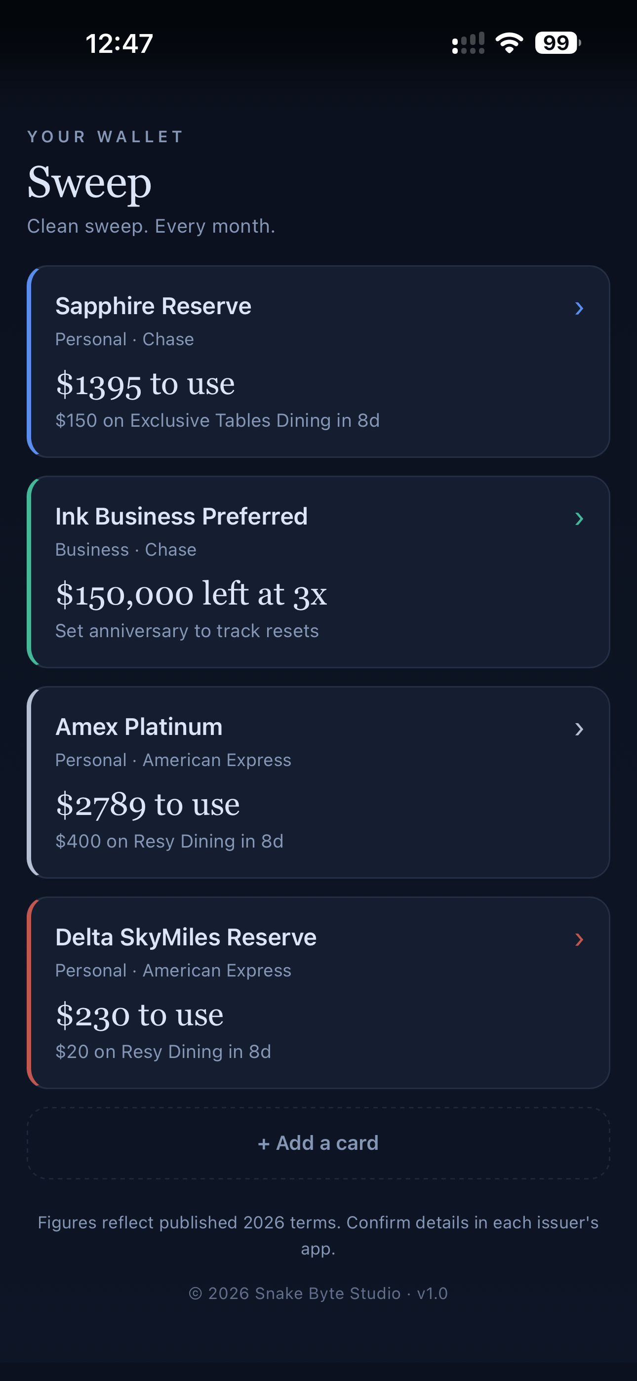 Sweep: Card Credits Tracker screenshot 4