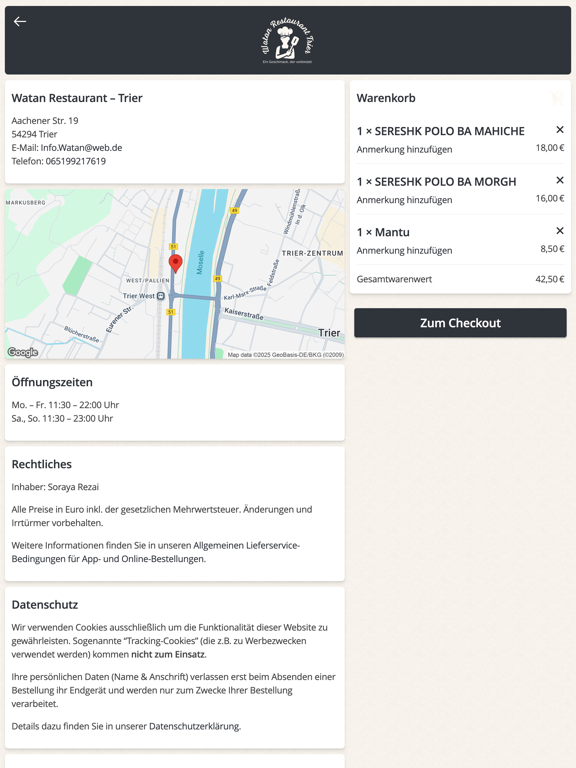 Watan Restaurant Trier iPad screenshot