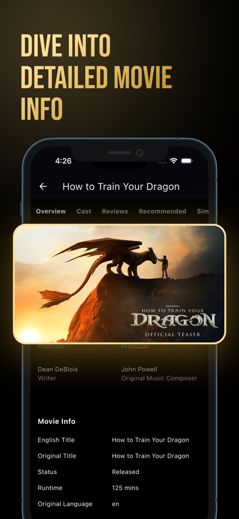 Seeker : Watch Movies,TV drama - Dive deep into content with the app's interactive movie trailer preview and a comprehensive "Movie Info" section, providing essential details like runtime and release status.