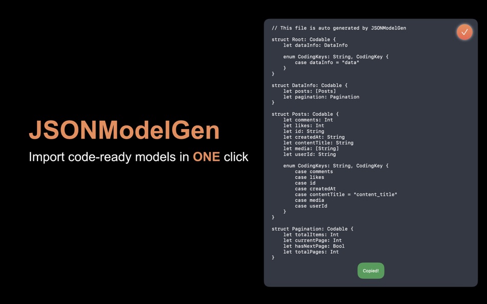 #2. JSONModelGen (macOS) 게시자: Jian Yao Ang
