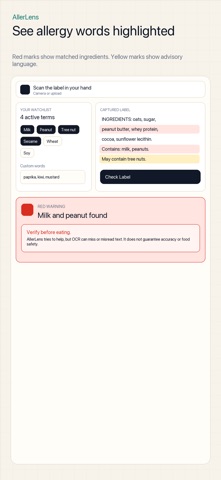 AllerLens: Allergy Scanner iPhone screenshot