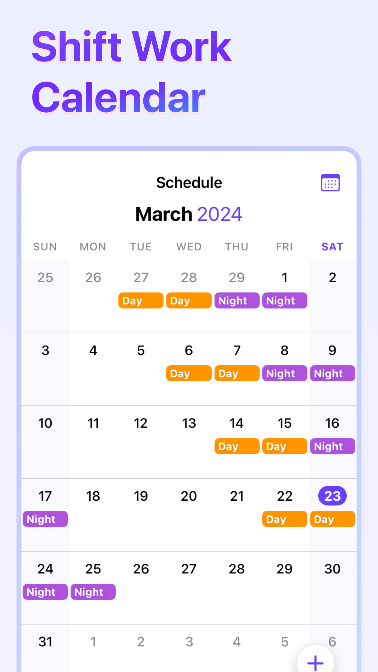 Shift Work Calendar PunchClock