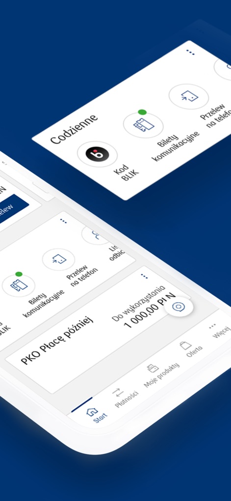 IKO - This view highlights quick access to BLIK code generation and displays the available PKO Pay Later balance.