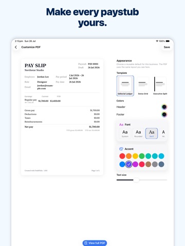 Paystub Maker app: StubFolio iPad screenshot
