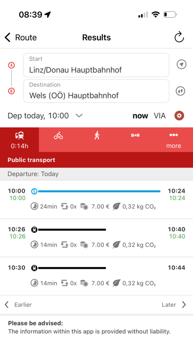 OÖVV Routenplaner Screenshot