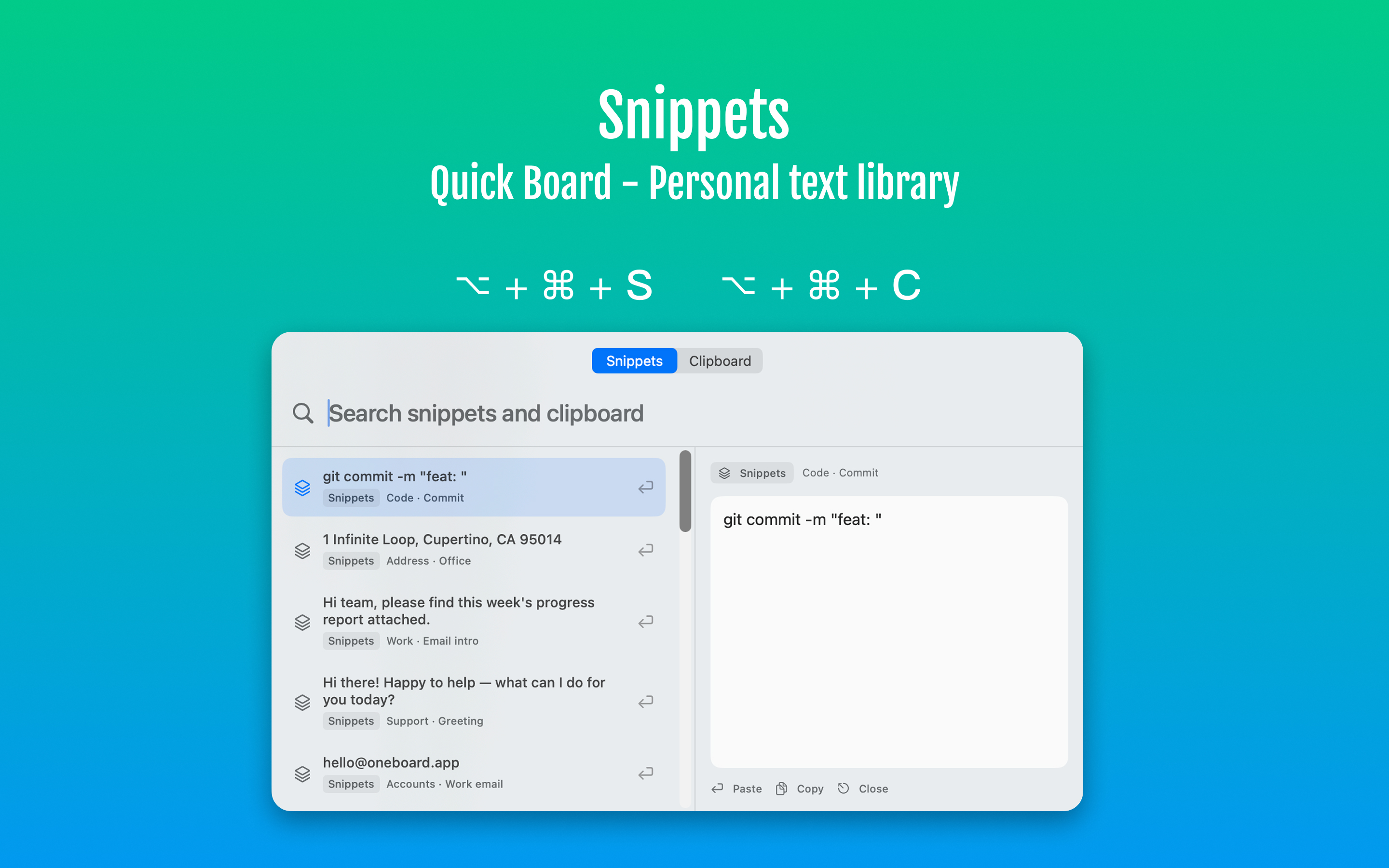 OneBoard - Snippets, Clipboard