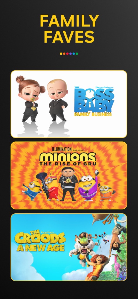 Peacock TV: Stream TV & Movies - Users can easily find beloved animated features, including prominent titles like 'The Boss Baby' and 'Minions: The Rise of Gru'.