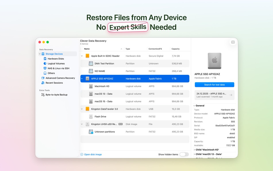 #3. Clever Data Recovery (macOS) От: Justin Johnson