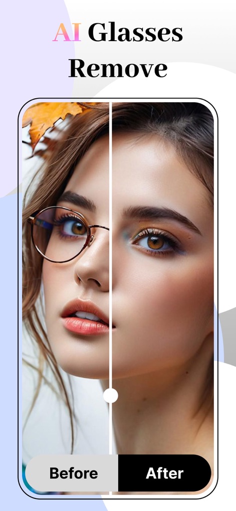 Eye Color Changer -Enhance Eye - AIが画像を分析し、写真に写ったメガネを自然に除去することで、ユーザーはメガネのないすっきりとした顔の表情と、より際立つ瞳を強調できます。