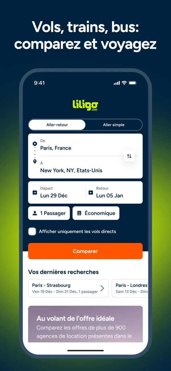 Screenshot #1 pour Liligo: Vol & Location voiture