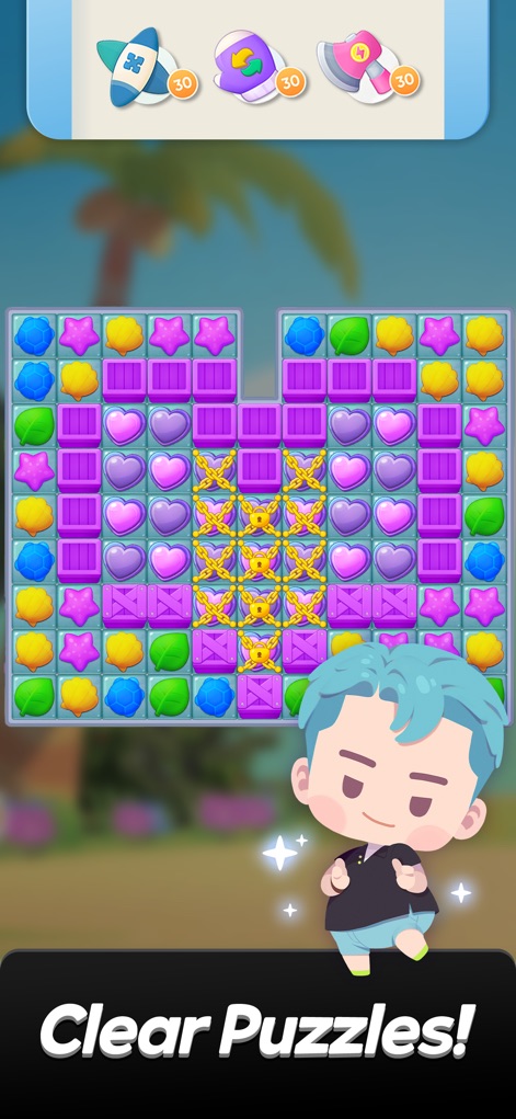 BTS Island: In the SEOM Puzzle - Players navigate intricate 'puzzle layouts' featuring various 'special blocks and obstacles', leading to satisfying clearance and progress in the game.