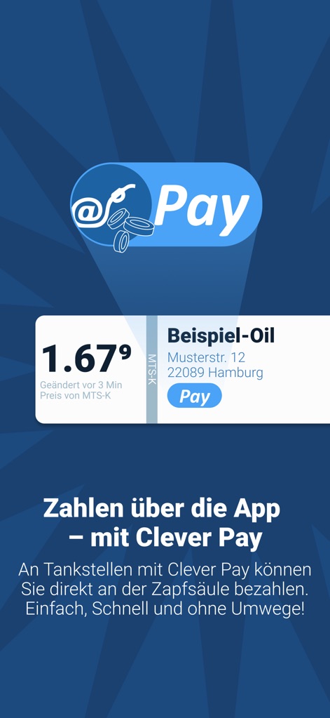 clever-tanken.de - Die integrierte Clever Pay-Funktion ermöglicht eine bequeme Bezahlung direkt an der Zapfsäule und zeigt dabei den aktuellen Kraftstoffpreis in Echtzeit an.