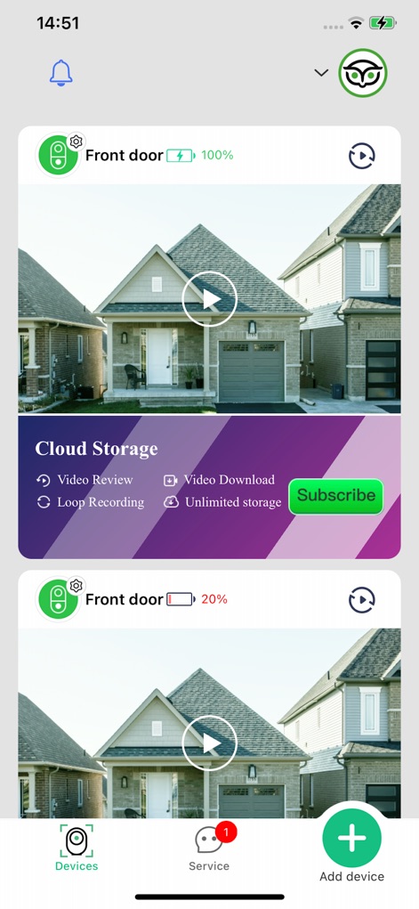 Seeing - This tool presents a clear dashboard with live doorbell feeds and convenient cloud storage options for secure video management.
