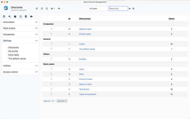 Nano Service Management screenshot