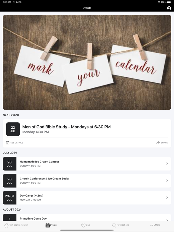 First Baptist Church Rowlett iPad screenshot 2 - Lifestyle app