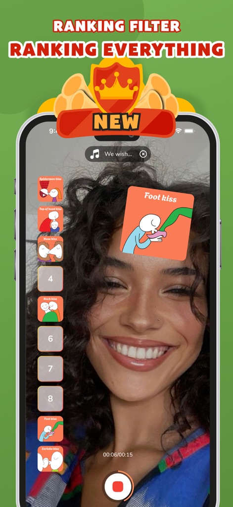 Choose Filter: Perfect Match - Esta ferramenta oferece um filtro de classificação interativo, apresentando diversas categorias de beijos em cartas visíveis na tela.