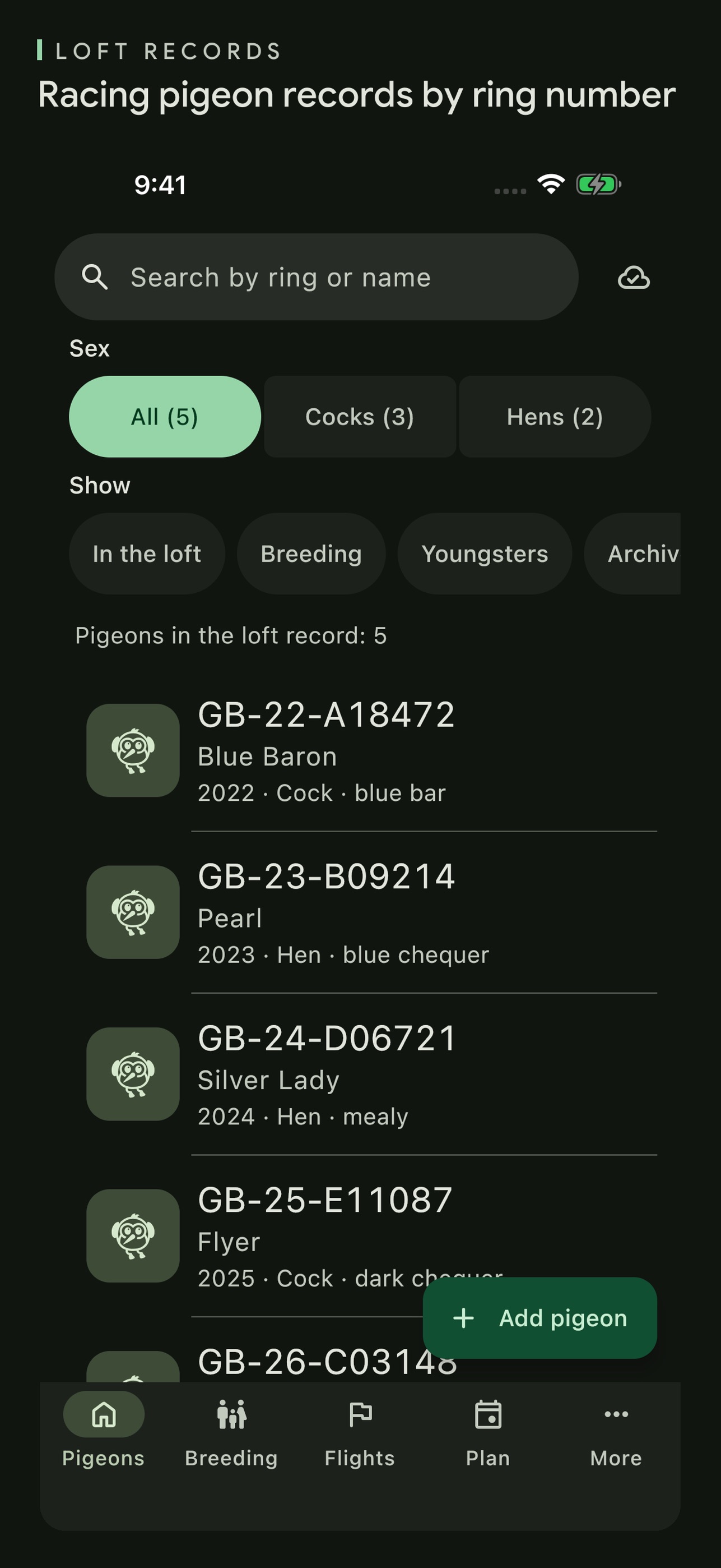 Screenshot 2 of PigeonTree Racing Loft Manager