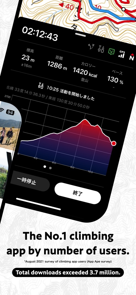 YAMAP - Esta herramienta ofrece un panel de seguimiento con datos clave como la altitud actual y la distancia recorrida, complementado por un gráfico de elevación detallado del sendero.