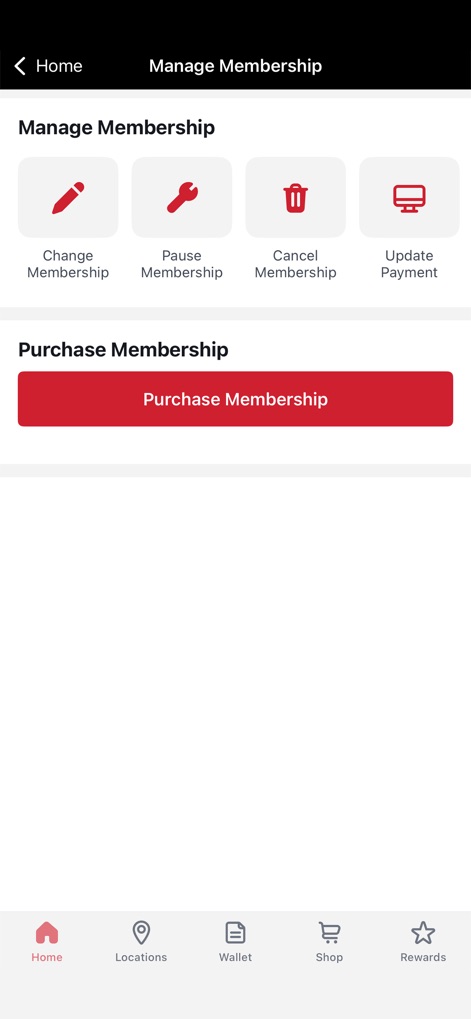 Club Car Wash - This tool provides users with comprehensive control over their wash plans, featuring options to 'Change Membership' or 'Update Payment' details effortlessly.