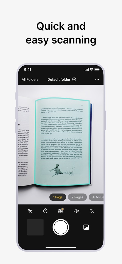 vFlat Scan - PDF Scanner, OCR - Realizar un escaneo es rápido y sencillo gracias a una 'interfaz de cámara intuitiva' que muestra un 'recuadro de detección' verde alrededor del documento.