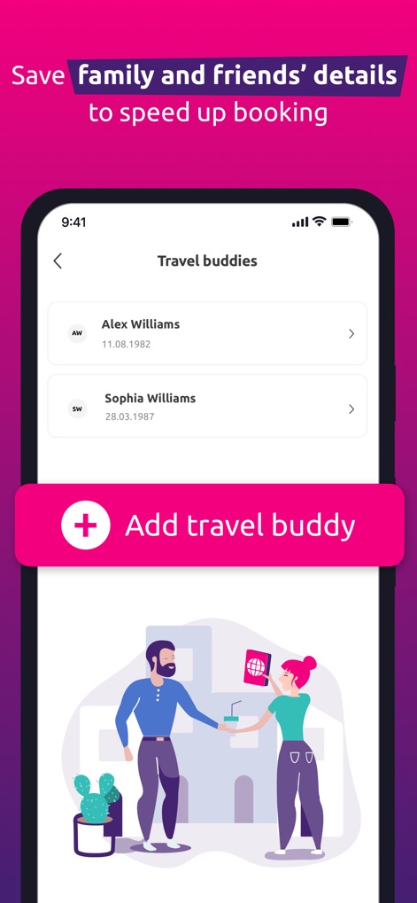 Bravofly - Cette fonctionnalité permet de sauvegarder les informations des "Travel buddies", facilitant les réservations futures grâce à la gestion des "coordonnées des passagers".