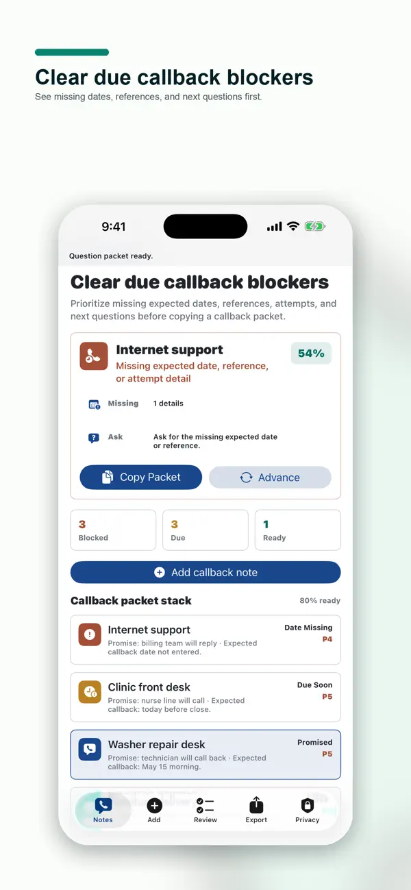 Screenshot #1 pour Service Callback Notes