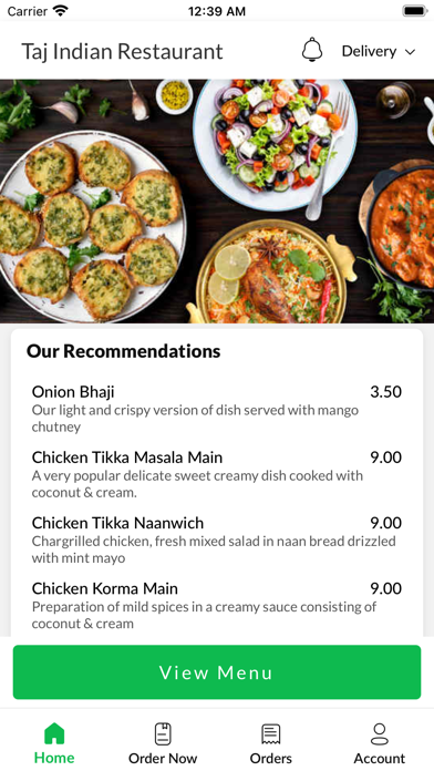 Taj Indian Restaurant. Screenshot