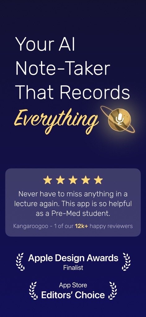Noted: Record & AI Transcribe - Discover how Noted combines powerful AI note-taking with accolades like the Apple Design Awards Finalist and App Store Editors' Choice.