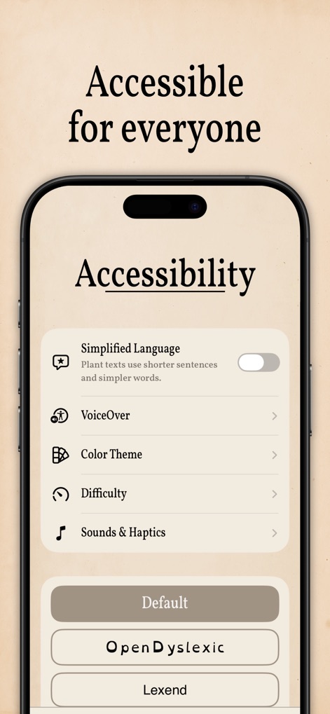 Art of Flora: Cozy Puzzles - L'app dimostra il suo impegno per l'inclusività attraverso un menu "Accessibilità" completo, offrendo funzionalità come la "Lingua Semplificata" e caratteri adatti ai dislessici, come "OpenDyslexic".